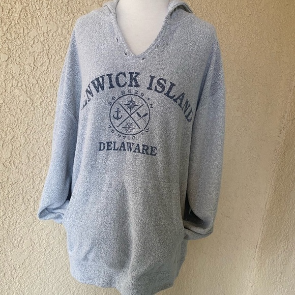 Sunsations Fenwick Island Delaware Distressed Oversized Hoodie Gray Unisex Sz. L - Picture 3 of 10